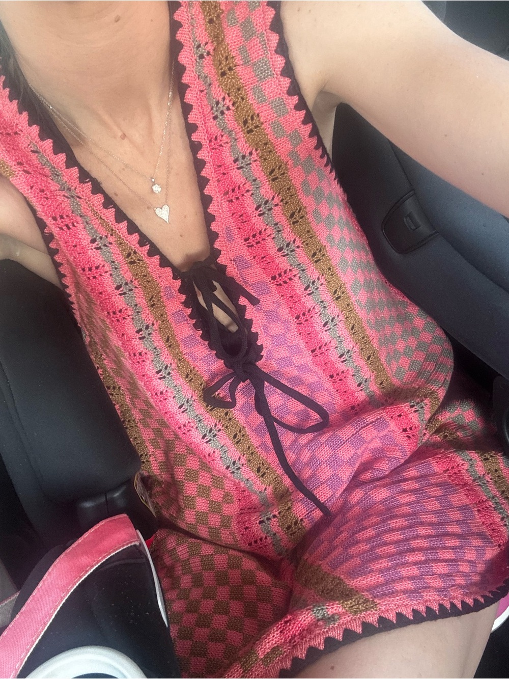 Free People Pink and Brown Knit Lace-Up Swim Coverup